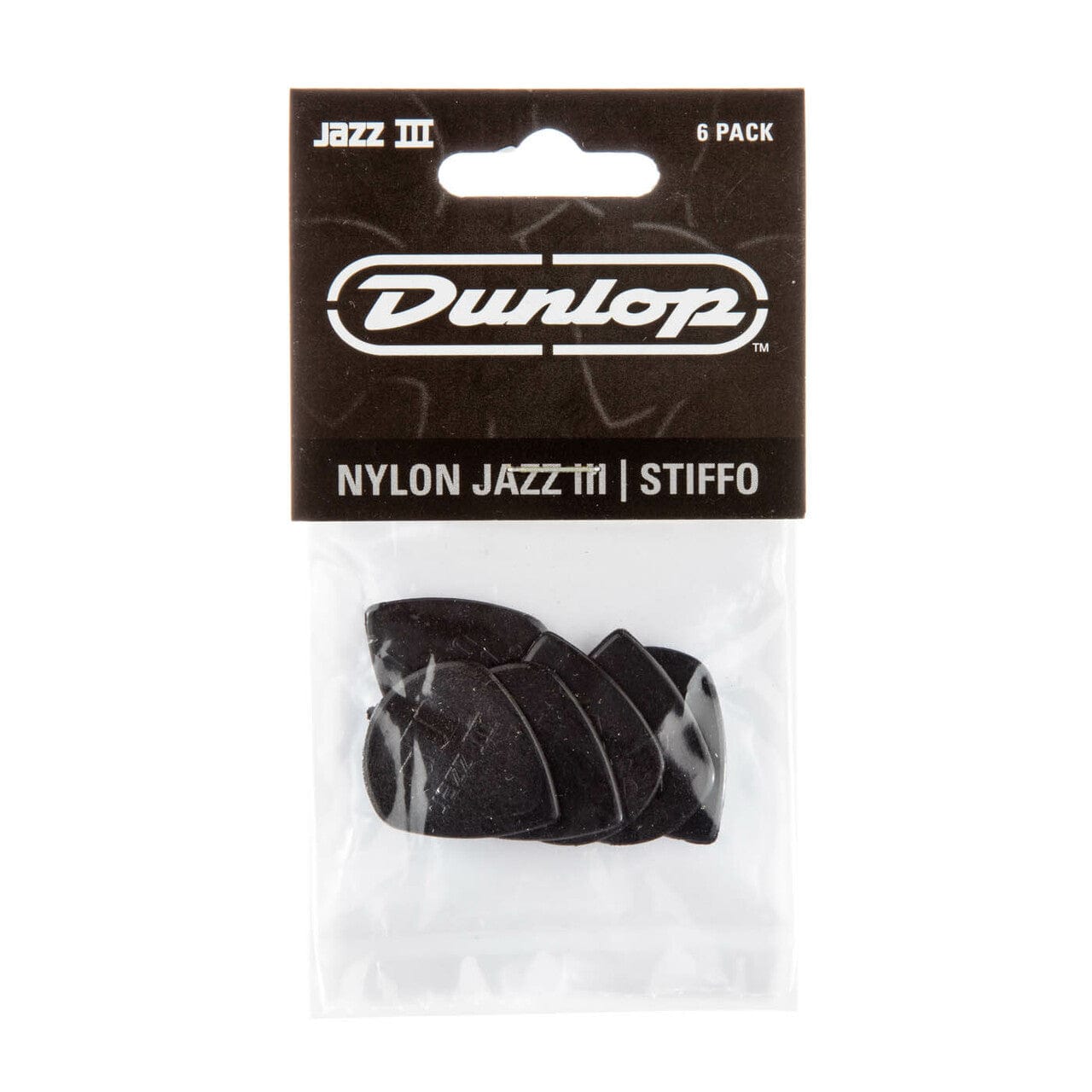 Dunlop 47R3S Jazz III Stiffo Nylon Guitar Pick- Pack of 6