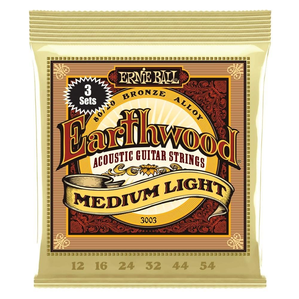 Ernie Ball 3003 Earthwood 80/20 Bronze Acoustic Guitar Strings - Medium Light - 3 Pack - 12-54