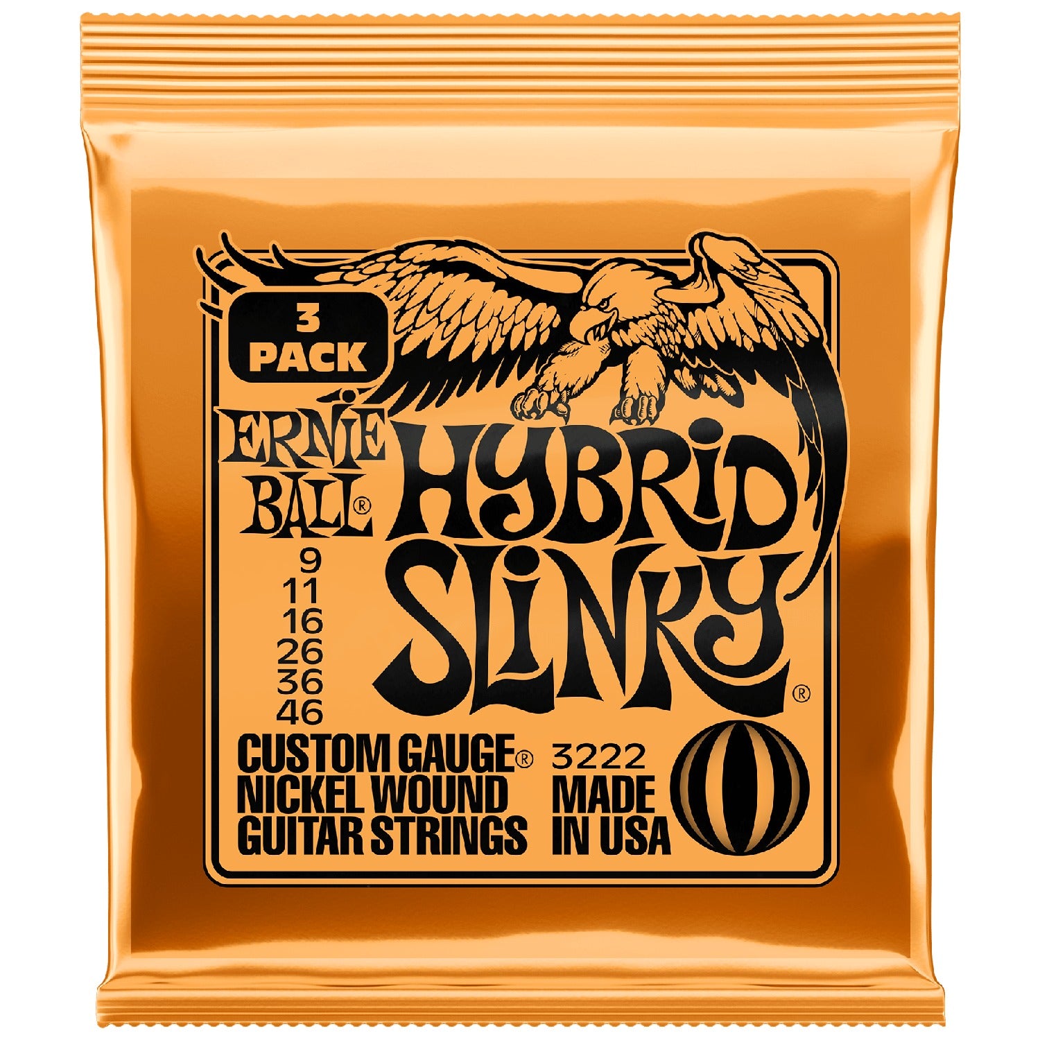 Ernie Ball 3222 Hybrid Slinky Nickel Wound Electric Guitar Strings 3 Pack 9-46