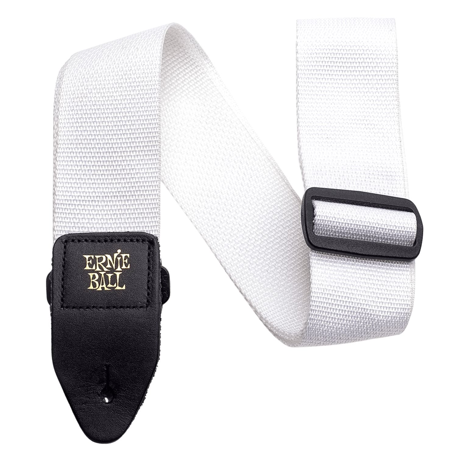 Ernie Ball 4036 White Polypropylene Guitar Straps - Black Leather