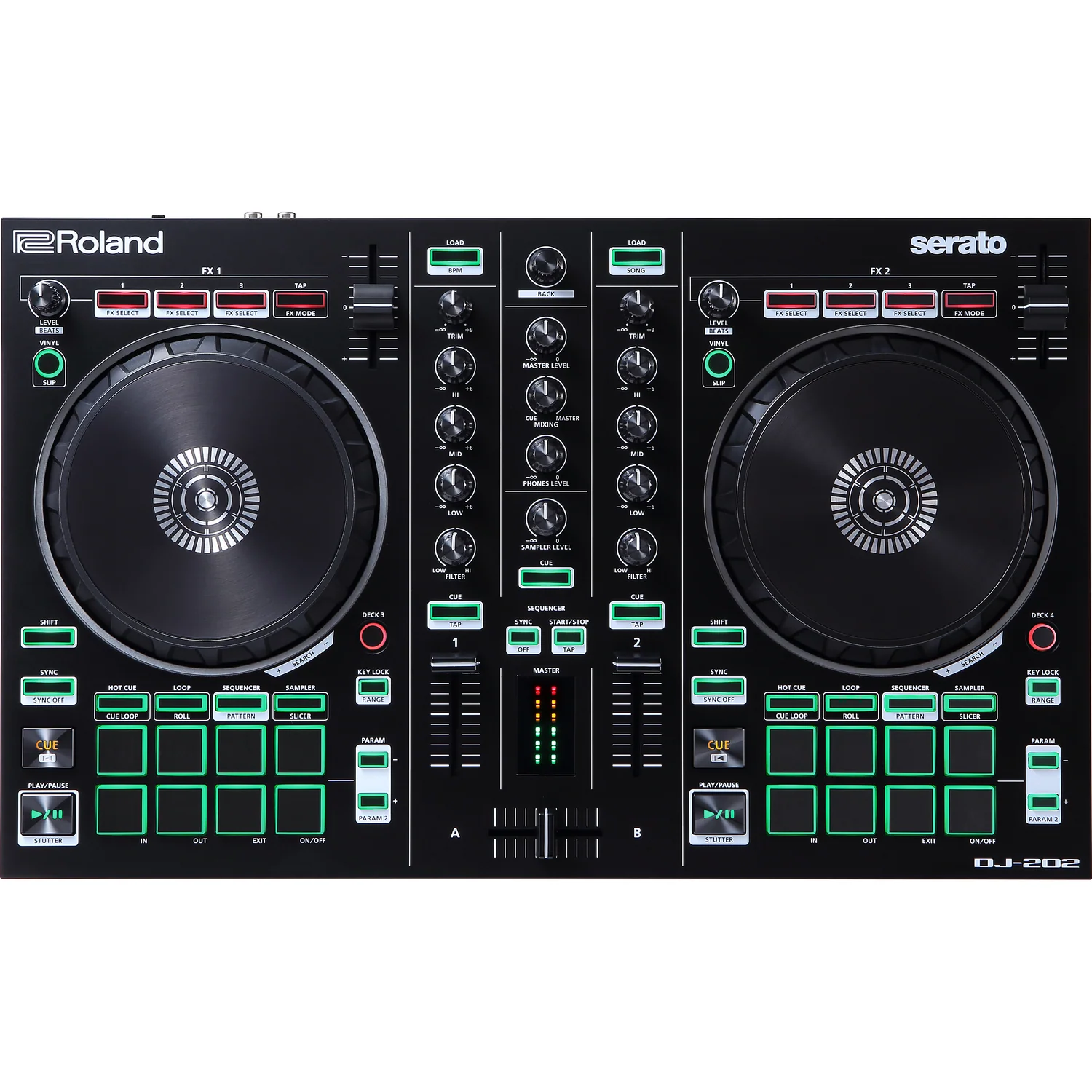 Roland DJ 202 2 Channel 4 Deck DJ Controller Interfaces